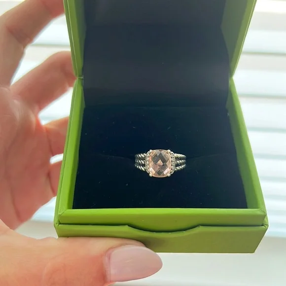 David Yurman Petite Wheaton Ring with Morganite and Pave Diamonds - Picture 2 of 9